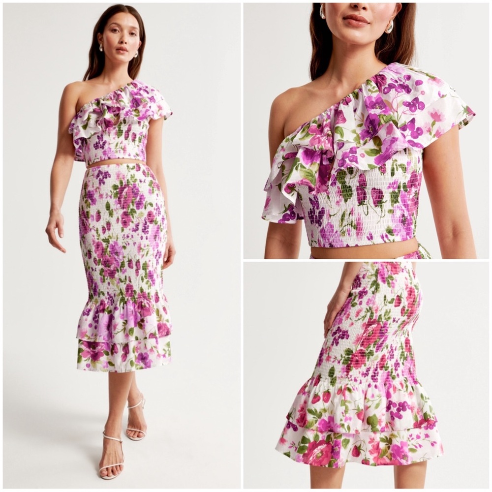 •ABERCROMBIE & FITCH•‎ Asymmetrical One-Shoulder Ruffle Top Skirt Matching Set M
